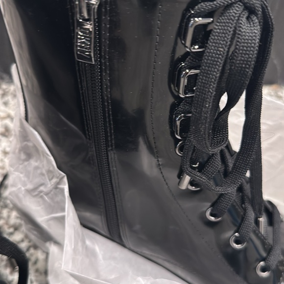 DKNY Glossy Black Combat Boots - Picture 2 of 7